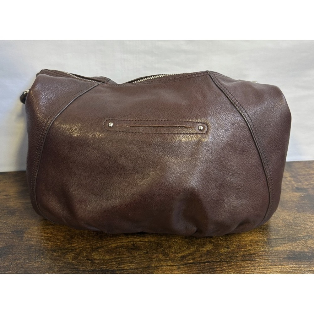 B. Makowsky Espresso Brown Pebbled Leather Hobo Bag Silver Hardware Western Boho - Picture 8 of 16